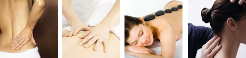 anwendungsbilder: Rückenschmerzen, Massage, HotStone-Therapie, osteoparthie